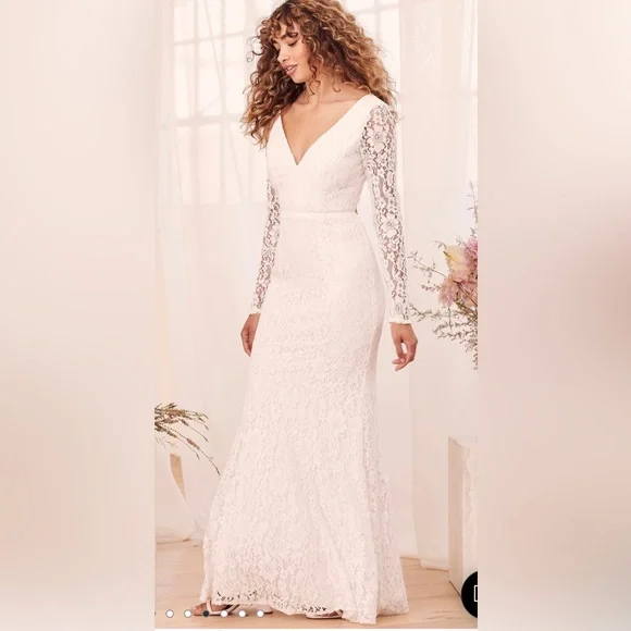 slim fit dress slacks Modal Plunge Neck Long Sleeve Maxi Dress in White - XL main image 0